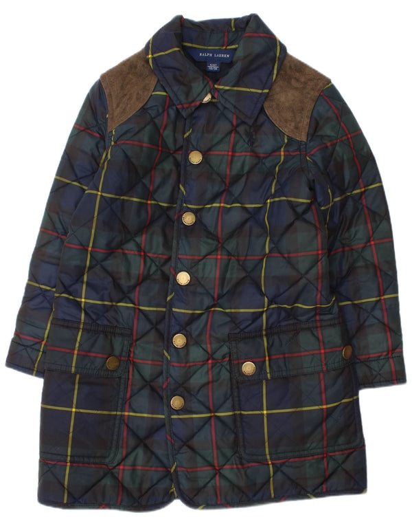 Ralph Lauren Girls Quilted Jacket 3-4 Years Navy Blue Check