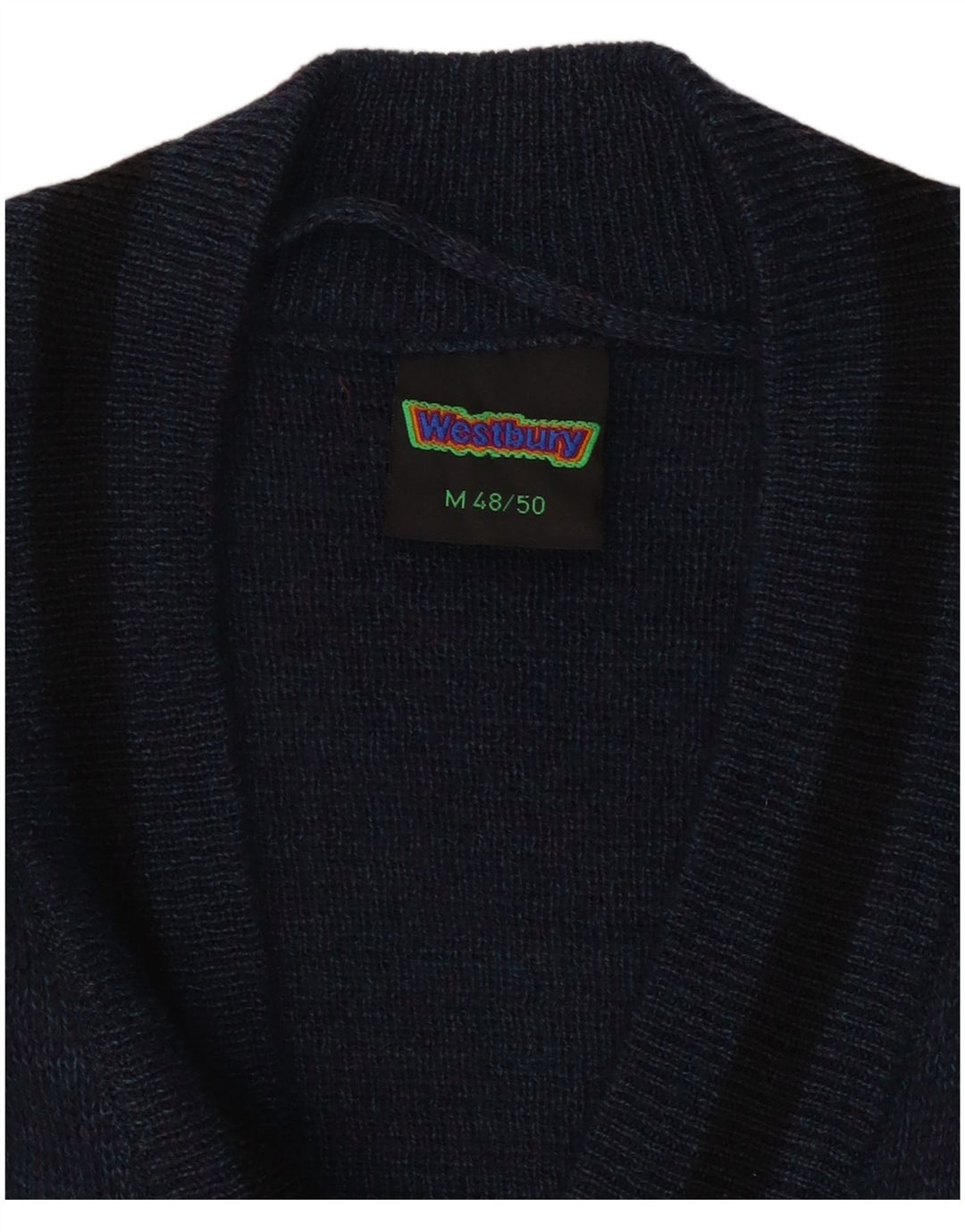 WESTBURY Mens V-Neck Jumper Sweater IT 48/50 Medium Navy Blue Fair Isle Vintage WESTBURY and Second-Hand WESTBURY from Messina Hembry 