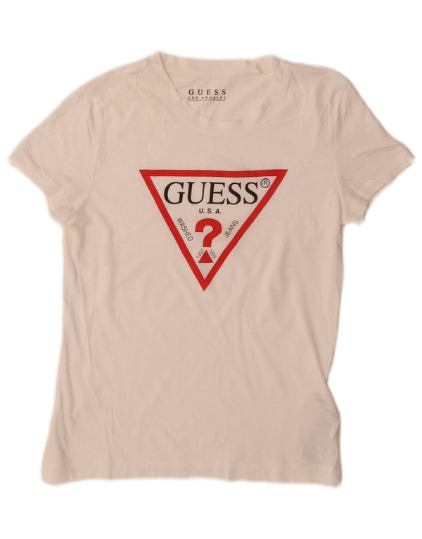 Guess Womens Graphic T-Shirt Top UK 6 XS White Cotton