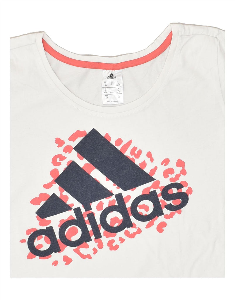 ADIDAS Womens Graphic T-Shirt Top UK 8-10 Small White Cotton | Vintage Adidas | Thrift | Second-Hand Adidas | Used Clothing | Messina Hembry 