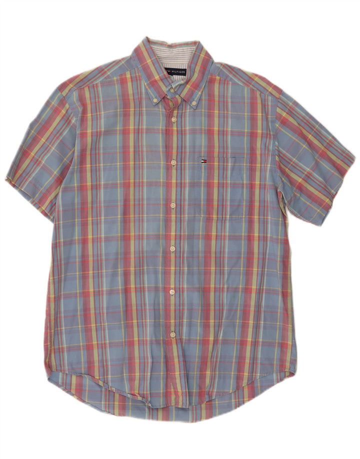 TOMMY HILFIGER Mens Short Sleeve Shirt Medium Blue Check Cotton