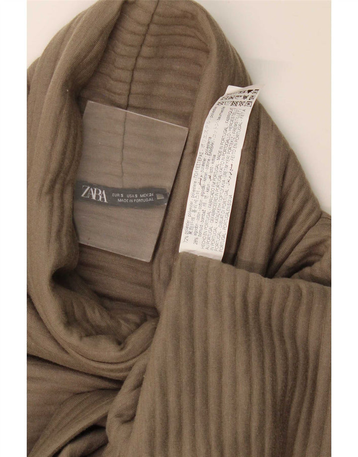 Zara Womens 3/4 Sleeve Oversized Shift Dress UK 10 Small Khaki Polyester