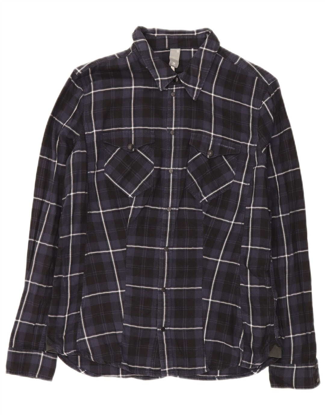 G-STAR Mens Checked  Flannel Shirt Medium Navy Blue Check Cotton