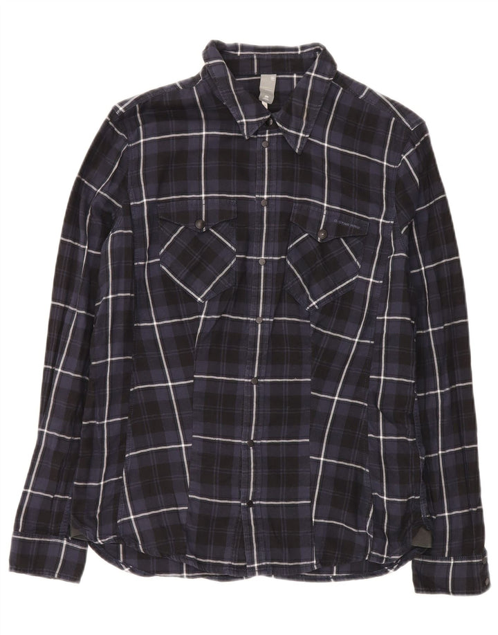 G-STAR Mens Checked  Flannel Shirt Medium Navy Blue Check Cotton