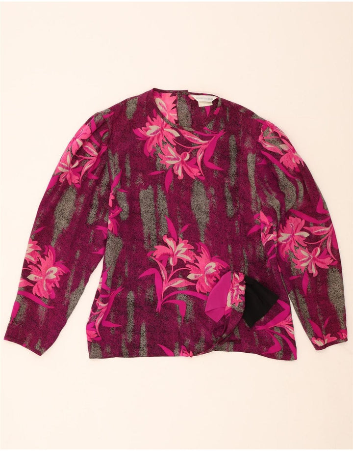 VINTAGE Womens Long Sleeve Blouse Top IT 44 Medium Pink Floral Silk Vintage Vintage and Second-Hand Vintage from Messina Hembry 
