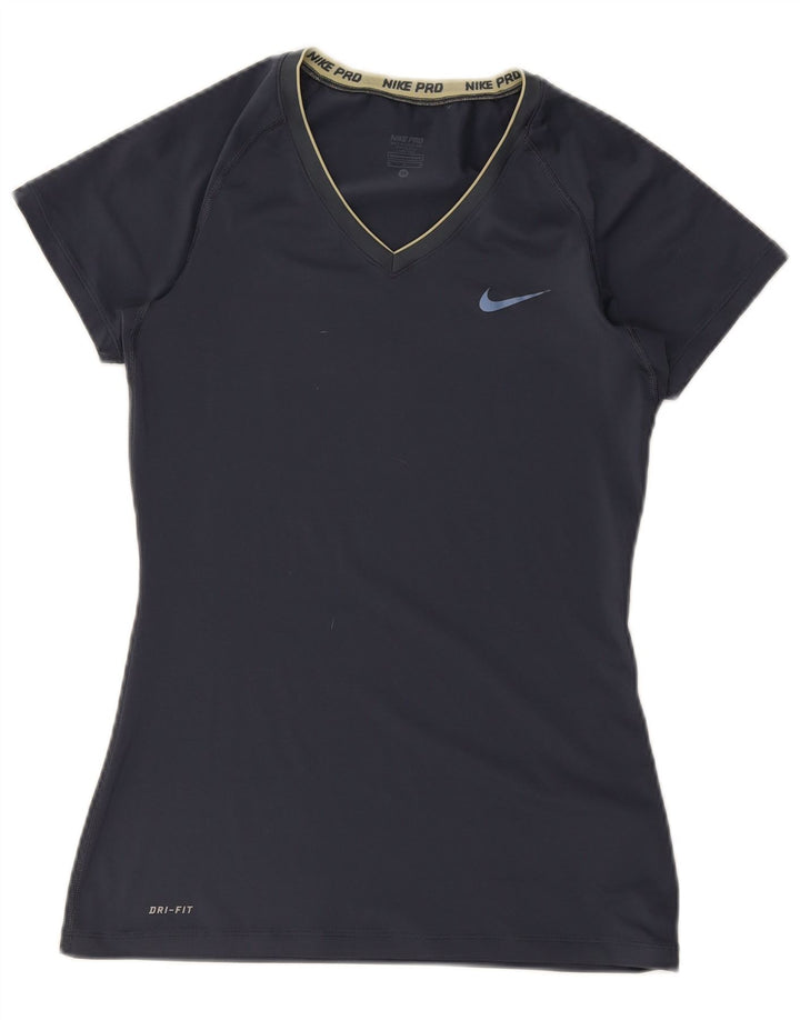 Nike Womens Dri Fit T-Shirt Top UK 12 Medium Navy Blue Polyester
