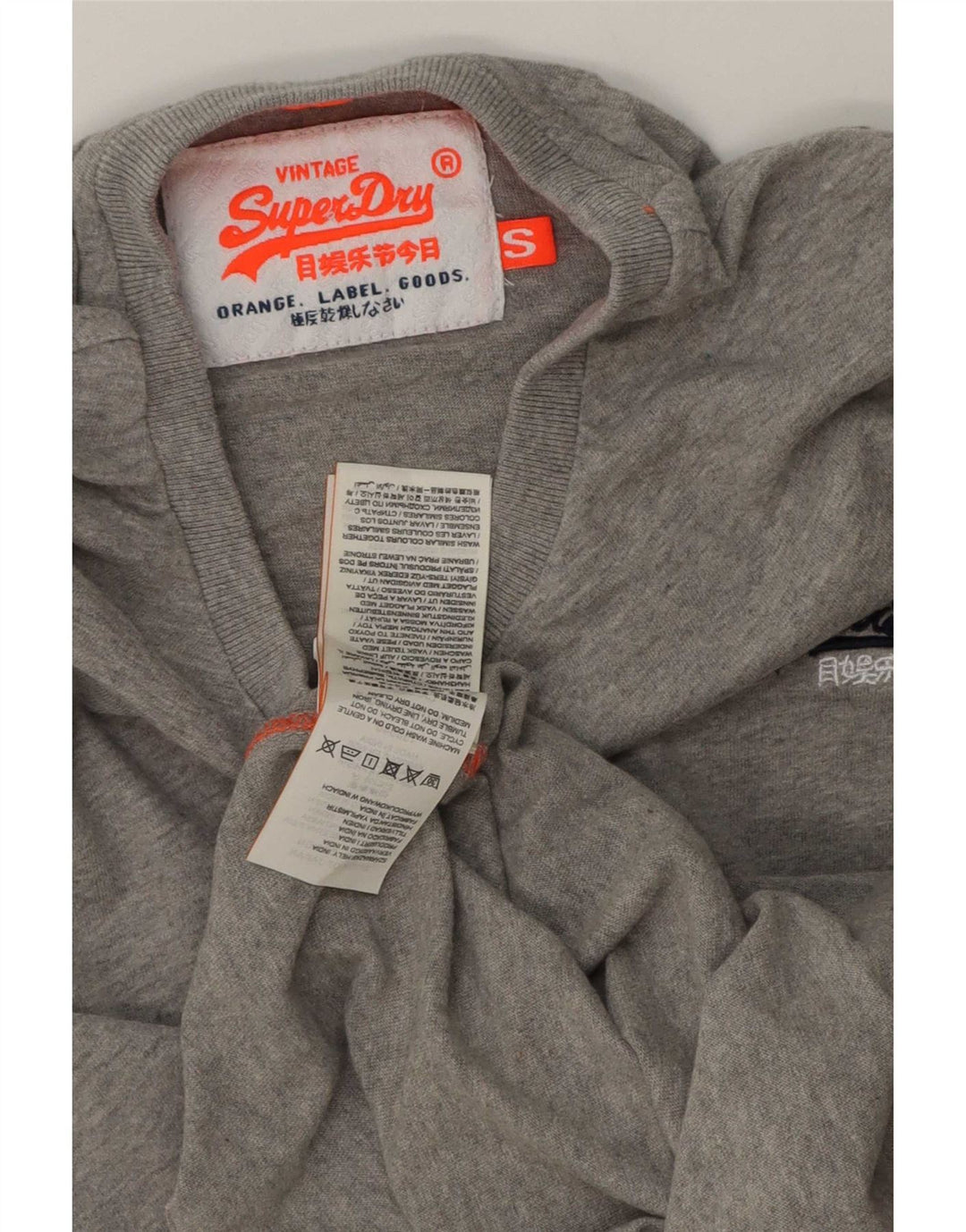 Superdry Mens Top Long Sleeve Small Grey Cotton