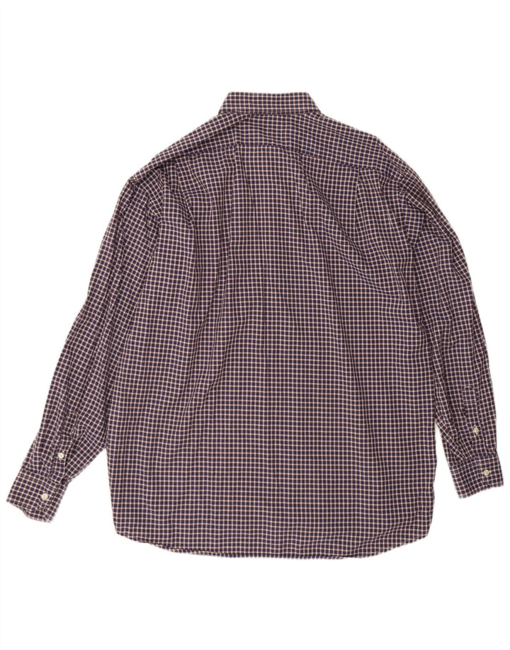 Lacoste Mens Shirt Size 42 Large Navy Blue Gingham Cotton
