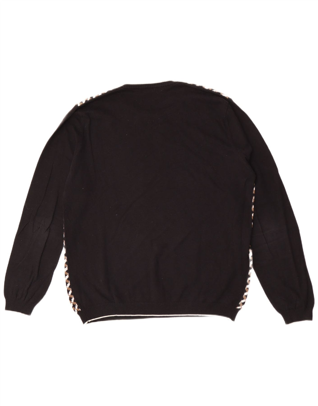 SISLEY Mens Crew Neck Jumper Sweater Large Black Check