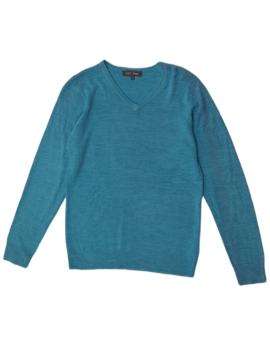 Marks & Spencer Mens V-Neck Jumper Sweater Small Turquoise Flecked