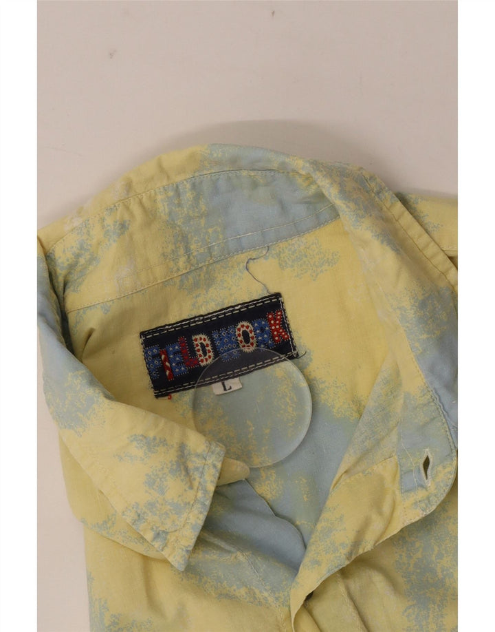 Fieldwork Mens Graphic Short Sleeve Shirt Large Yellow Colourblock
