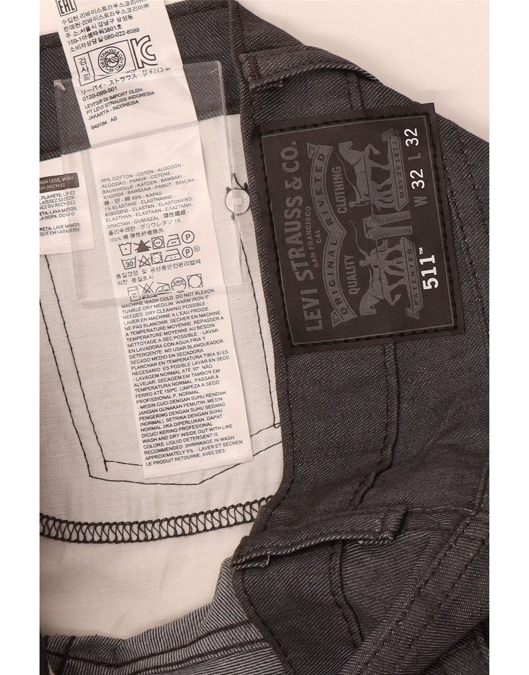 LEVI'S Mens 511 Slim Jeans W32 L32 Navy Blue Cotton