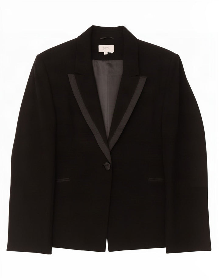 Marks & Spencer Womens 1 Button Blazer Jacket UK 22 3XL Black Acetate
