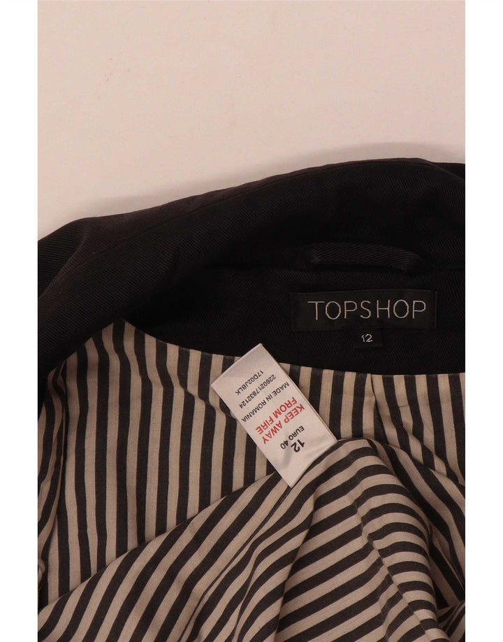 Topshop Womens Double Breasted Blazer Jacket UK 12 Medium Black Cotton