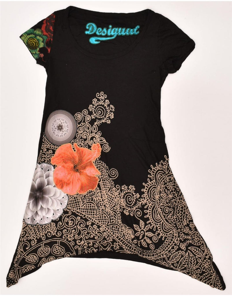 DESIGUAL Womens A-Line Dress UK 8  Small Black Floral | Vintage Desigual | Thrift | Second-Hand Desigual | Used Clothing | Messina Hembry 