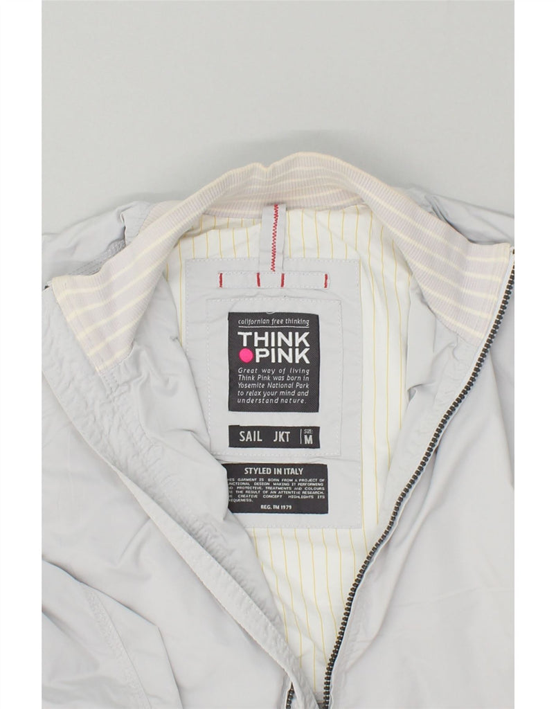 THINK PINK Mens Bomber Jacket UK 38 Medium Blue Polyester | Vintage Think Pink | Thrift | Second-Hand Think Pink | Used Clothing | Messina Hembry 