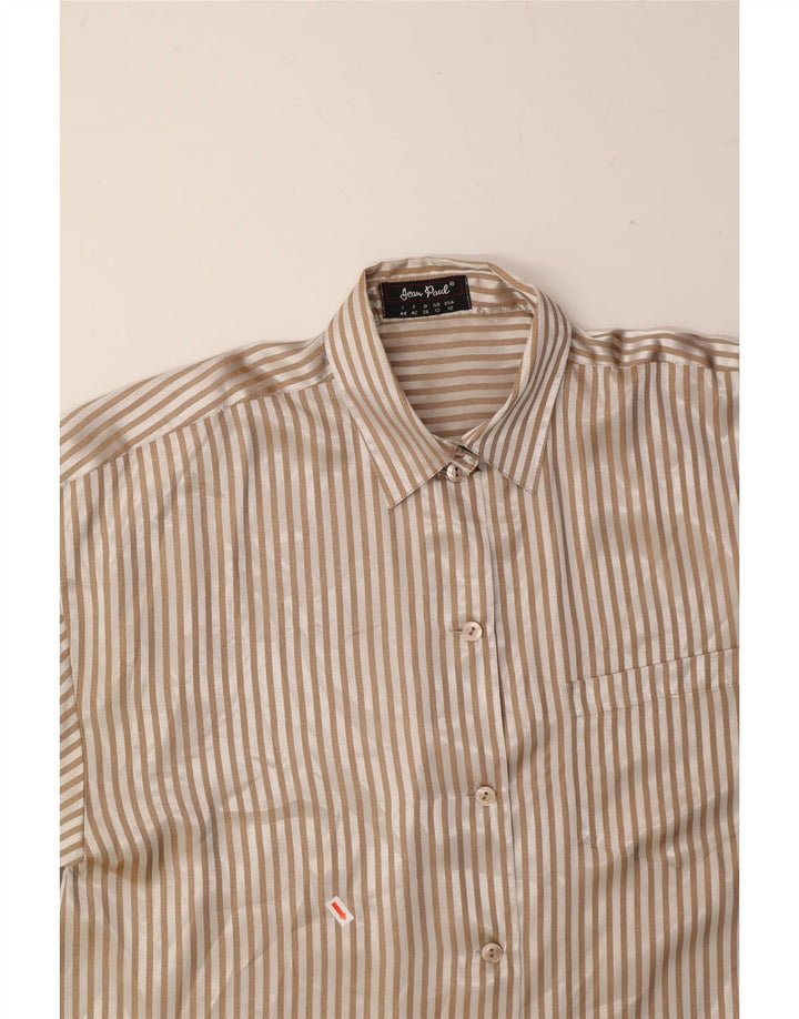 JEAN PAUL Womens Oversized Shirt UK 12 Medium  Beige Striped Polyester Vintage Jean Paul and Second-Hand Jean Paul from Messina Hembry 