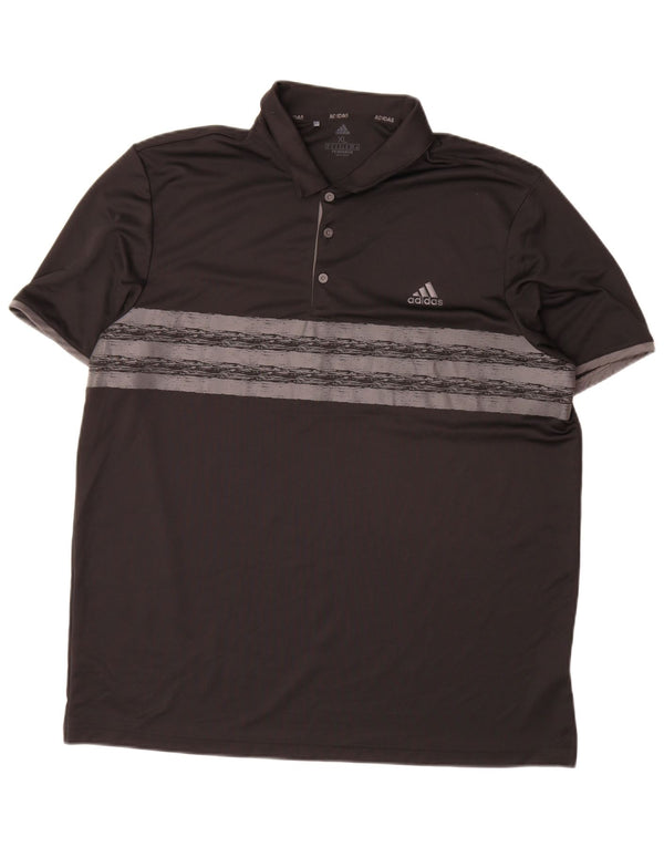 Adidas Mens Primegreen Polo Shirt XL Black Striped Polyester