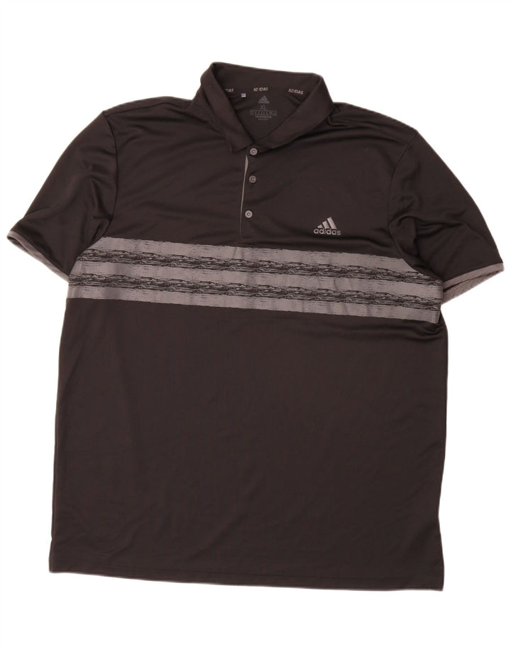 Adidas Mens Primegreen Polo Shirt XL Black Striped Polyester