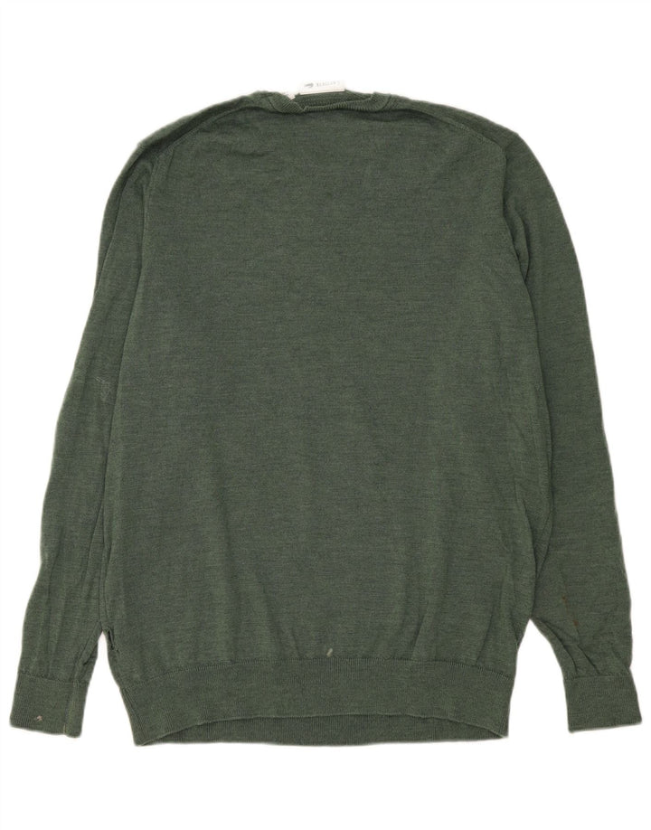Lacoste Mens Crew Neck Jumper Sweater Size 7 2XL Green Virgin Wool