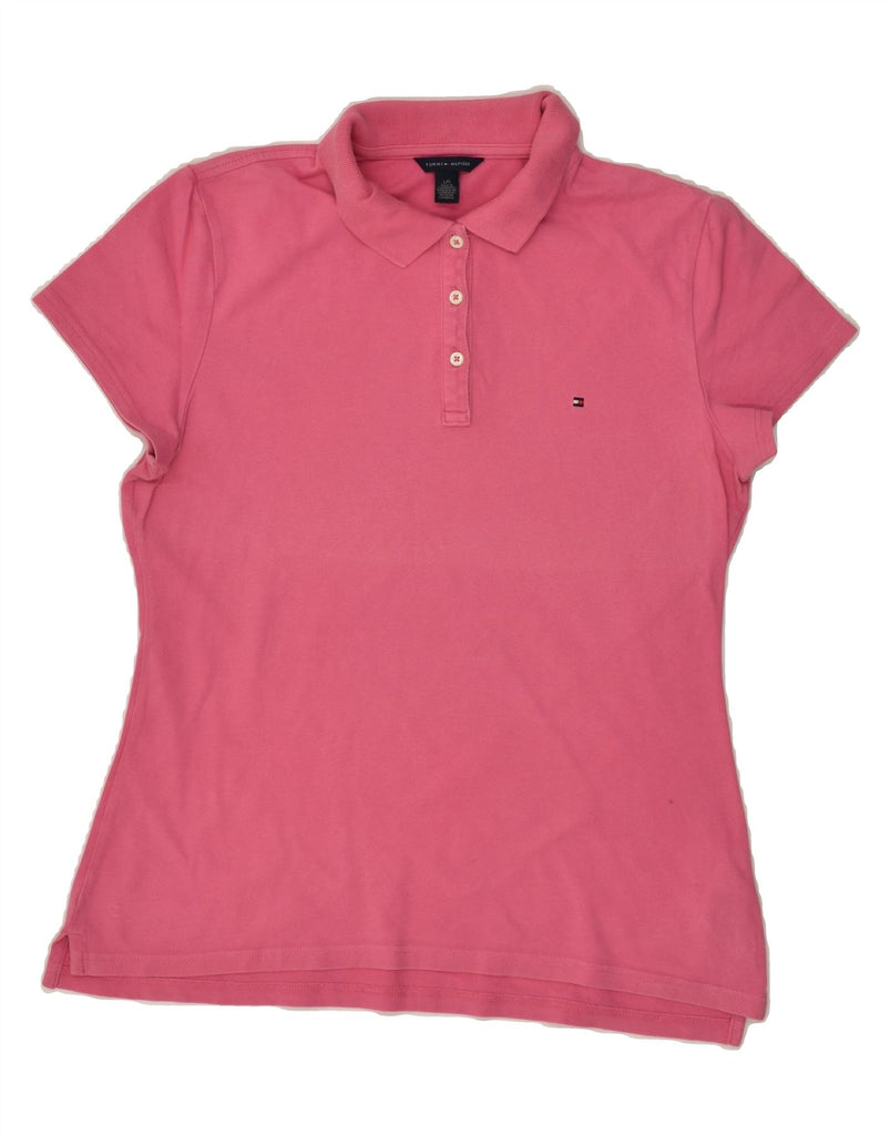 TOMMY HILFIGER Womens Polo Shirt UK 14 Large Pink Cotton Vintage Tommy Hilfiger and Second-Hand Tommy Hilfiger from Messina Hembry 