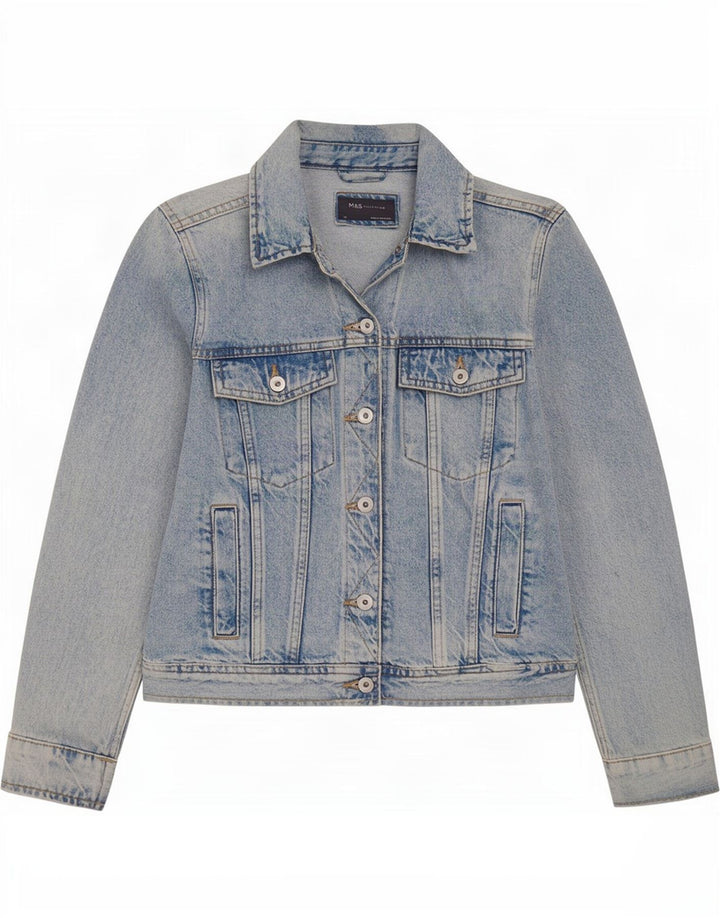 Marks & Spencer Womens Denim Jacket UK 14 Medium Blue Cotton