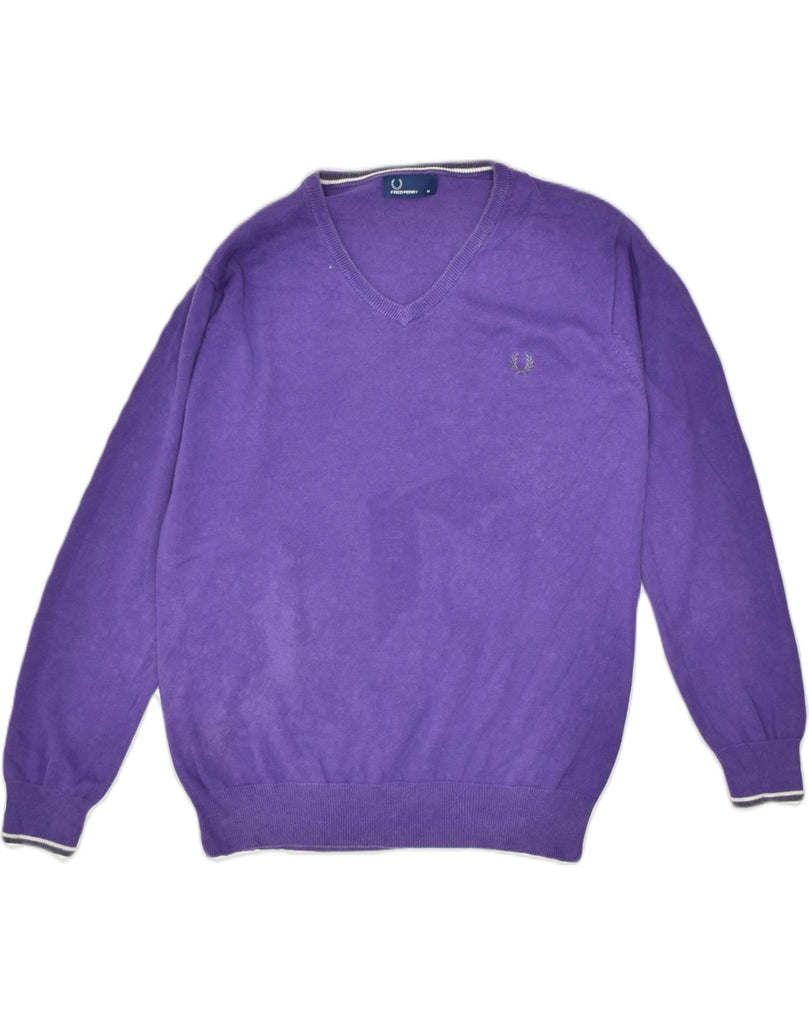 FRED PERRY Mens V-Neck Jumper Sweater Medium Purple Cotton | Vintage | Thrift | Second-Hand | Used Clothing | Messina Hembry 