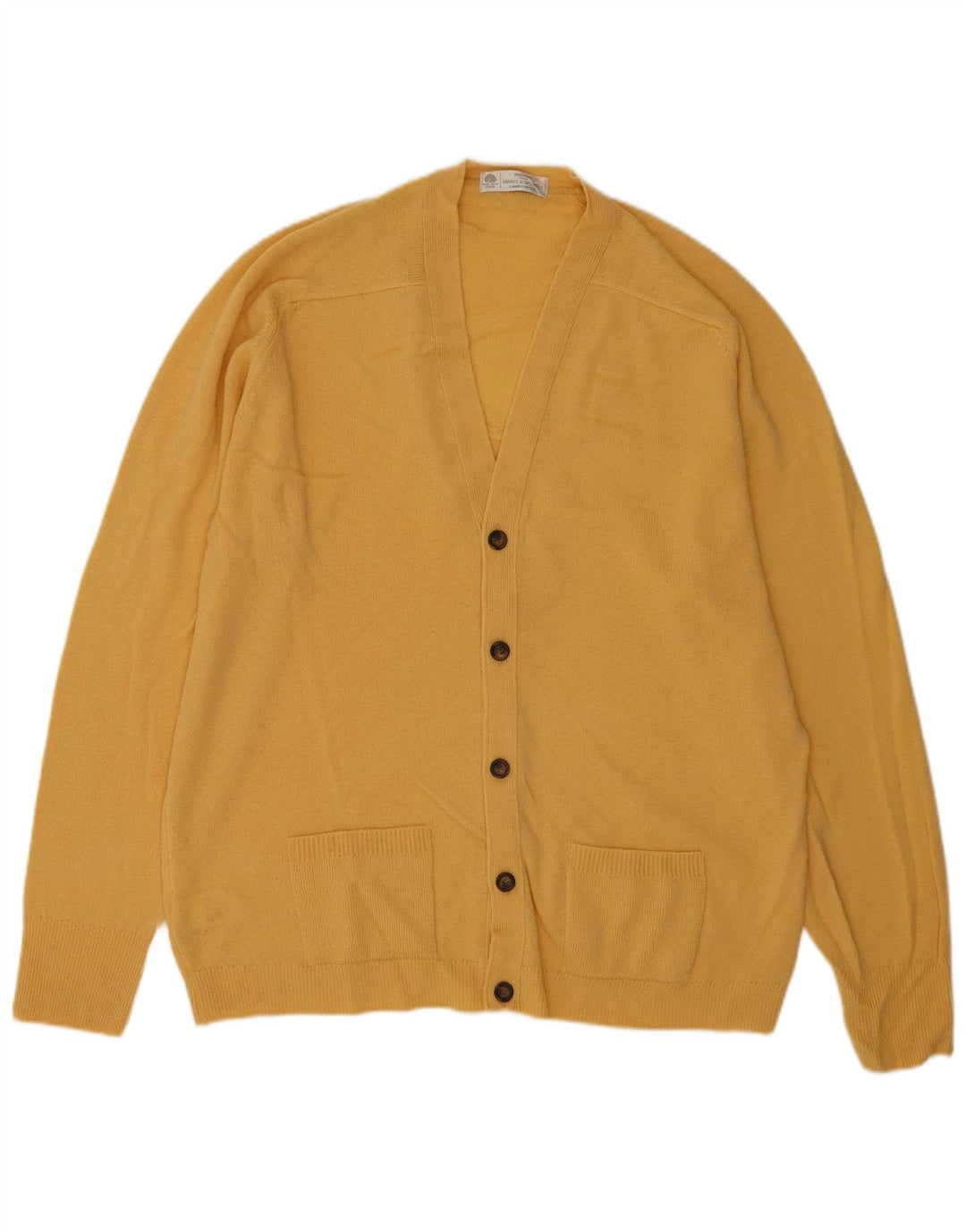 Marks & Spencer Mens Cardigan Sweater XL Yellow Virgin Wool