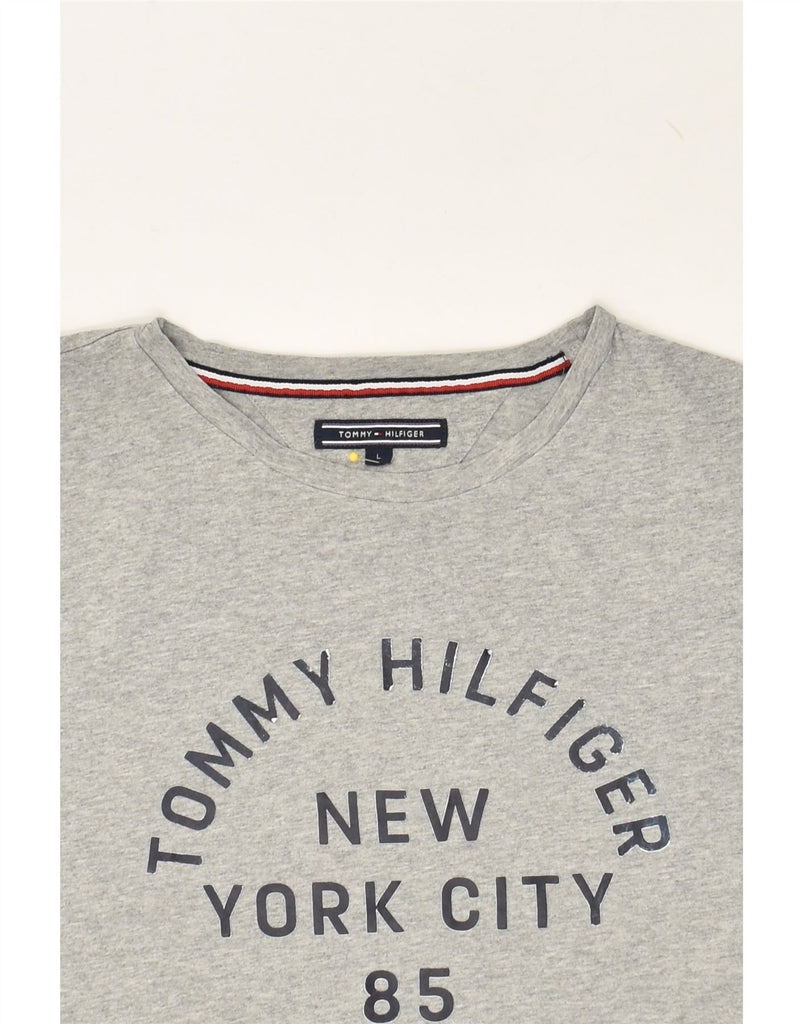 TOMMY HILFIGER Womens Graphic T-Shirt Top UK 16 Large Grey Cotton | Vintage Tommy Hilfiger | Thrift | Second-Hand Tommy Hilfiger | Used Clothing | Messina Hembry 