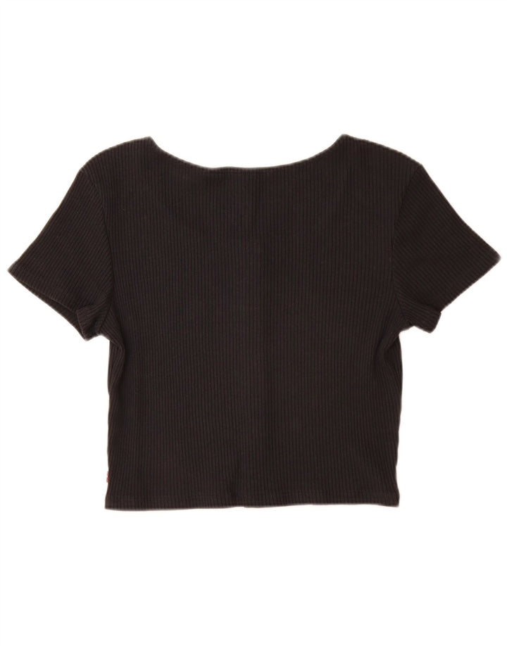 Levi's Womens Crop Short Sleeve Shirt Blouse UK 14 Large Black