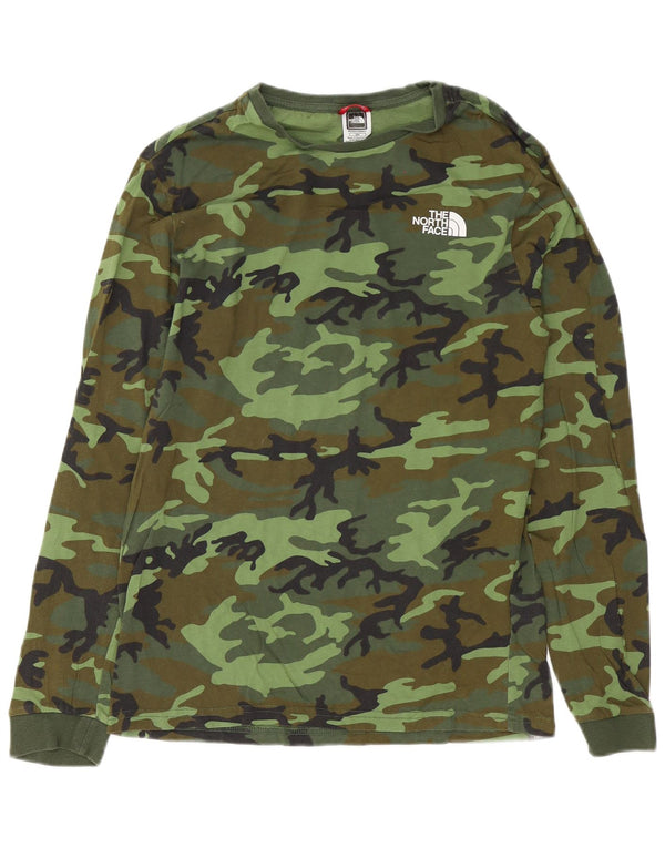 The North Face Mens Top Long Sleeve Small Green Camouflage Cotton