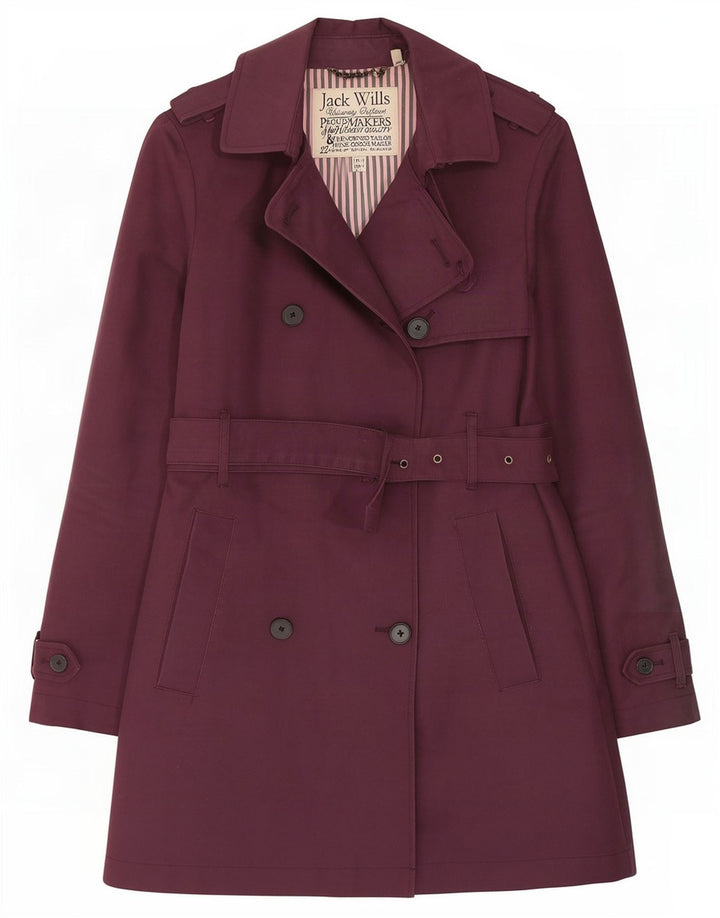 Jack Wills Womens Trench Coat UK 10 Small Maroon Cotton