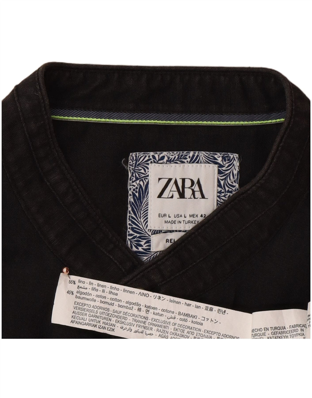 ZARA Mens Relaxed Fit Shirt Large Black Linen