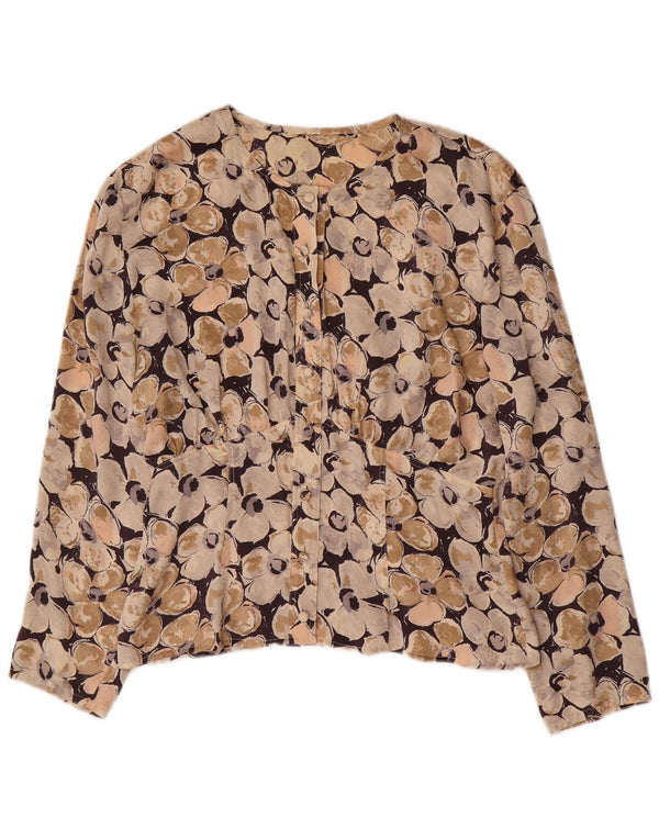 Vintage Womens Shirt Blouse UK 16 Large Beige Floral