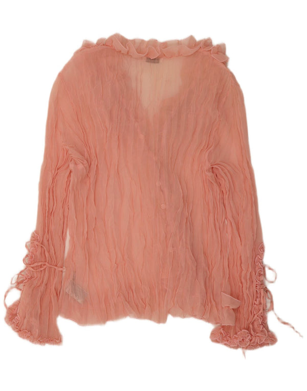 Kaelin Womens Ruffle Front Long Sleeve Blouse Top UK 22 3XL Pink Polyester