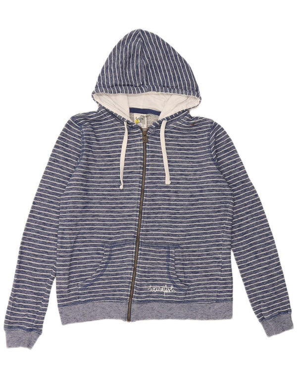 Weird Fish Womens Zip Hoodie Sweater UK 12 Medium Navy Blue Striped Cotton