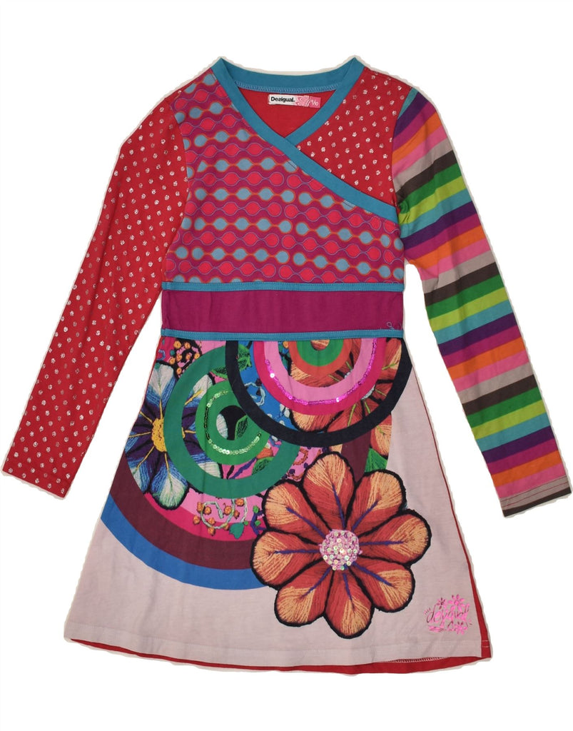 DESIGUAL Girls Long Sleeve A-Line Dress 9-10 Years Red Patchwork Cotton | Vintage Desigual | Thrift | Second-Hand Desigual | Used Clothing | Messina Hembry 