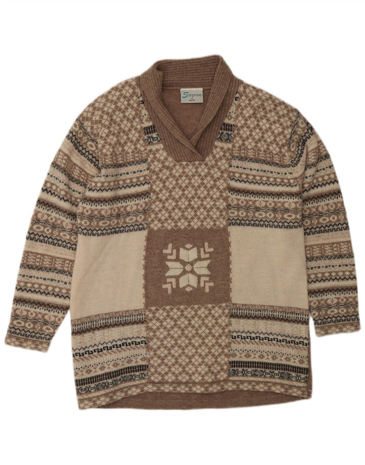 SURPRISE Womens Loose Fit Shawl Neck Jumper Sweater IT 40/42 Medium Beige