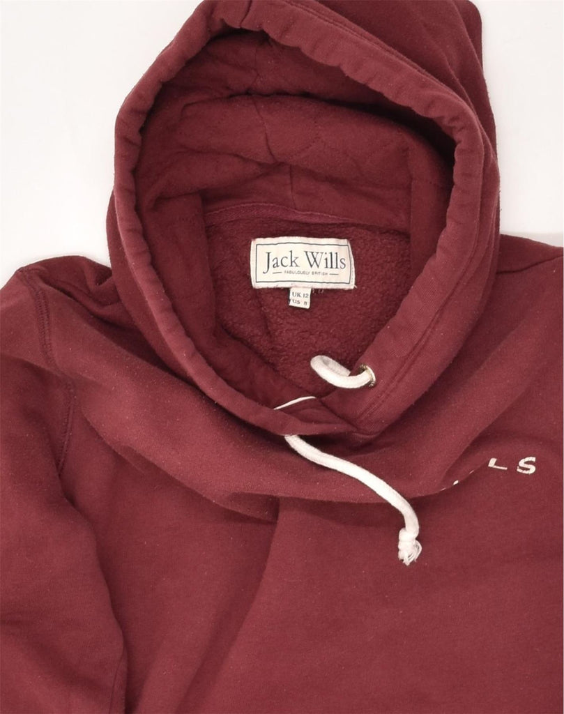 JACK WILLS Womens Graphic Hoodie Jumper UK 12 Medium Maroon Cotton | Vintage Jack Wills | Thrift | Second-Hand Jack Wills | Used Clothing | Messina Hembry 