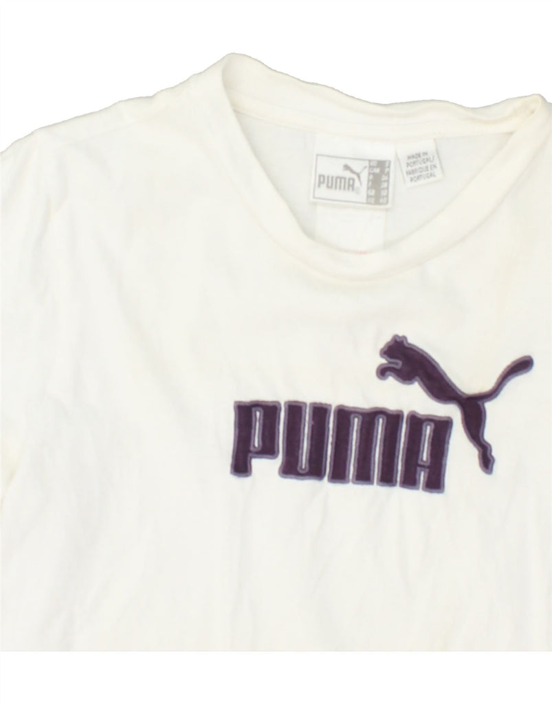 PUMA Womens Graphic T-Shirt Top UK 10 Small White Cotton | Vintage Puma | Thrift | Second-Hand Puma | Used Clothing | Messina Hembry 