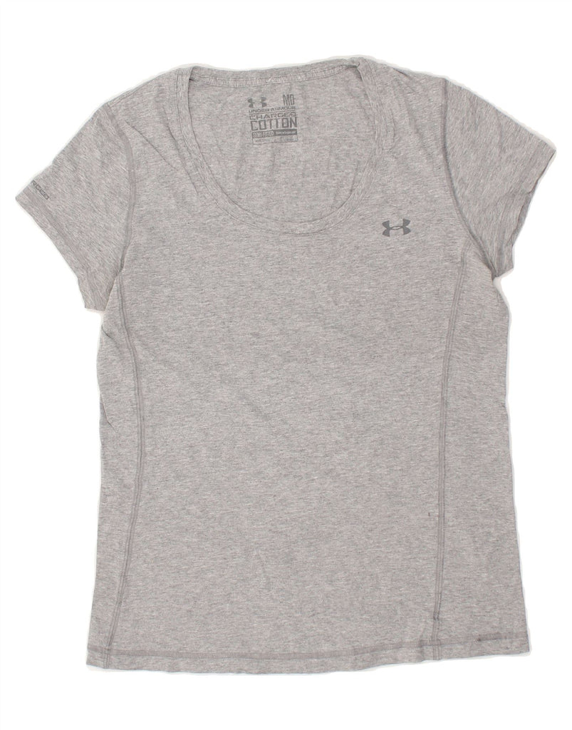 UNDER ARMOUR Womens Heat Gear T-Shirt Top UK 14 Medium Grey Cotton | Vintage Under Armour | Thrift | Second-Hand Under Armour | Used Clothing | Messina Hembry 