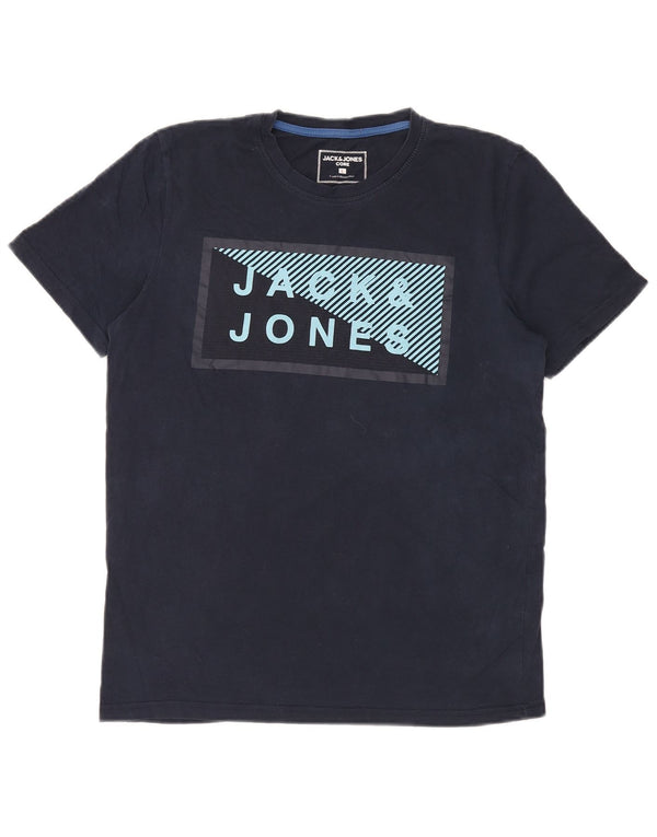 Jack & Jones Mens Graphic T-Shirt Top Large Navy Blue Cotton