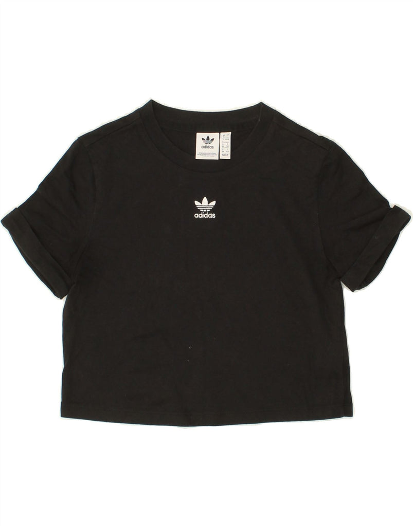 ADIDAS Womens Crop T-Shirt Top UK 8 Small Black Cotton | Vintage Adidas | Thrift | Second-Hand Adidas | Used Clothing | Messina Hembry 