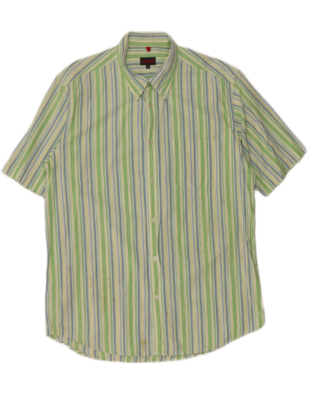 INVICTA Mens Short Sleeve Shirt Large Green Striped Cotton