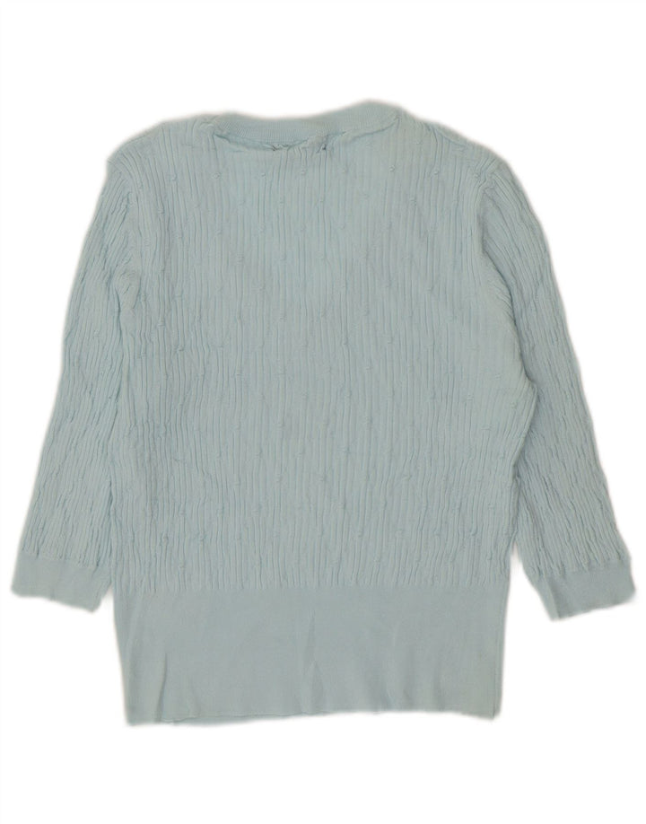 Marks & Spencer Womens 3/4 Sleeve V-Neck Jumper Sweater UK 14 Medium Blue