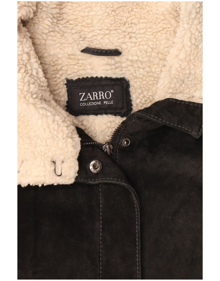 Zarro Womens Sherpa Suede Jacket UK 12 Medium Black Leather