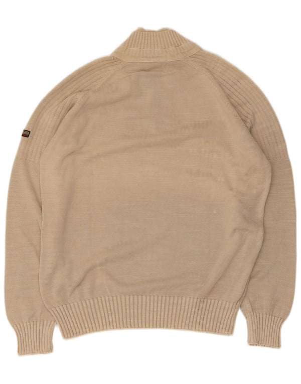 Napapijri Mens Geographic Zip Neck Jumper Sweater Large Beige Cotton