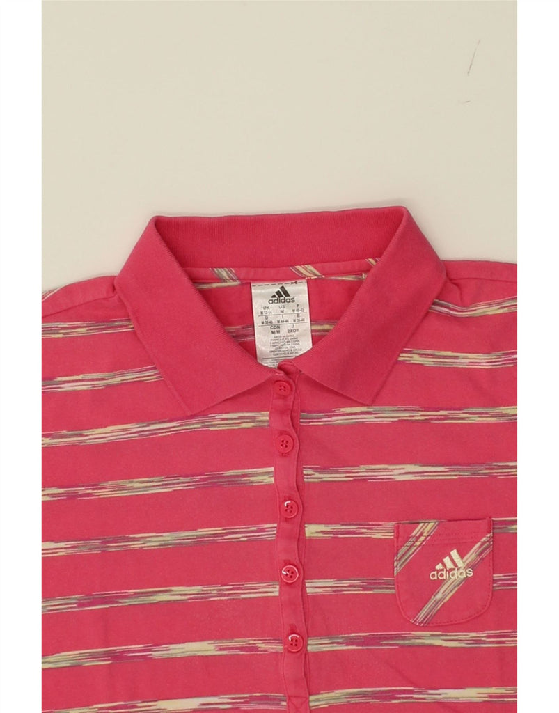 ADIDAS Womens Polo Shirt UK 12/14 Medium Pink Striped Cotton Vintage Adidas and Second-Hand Adidas from Messina Hembry 