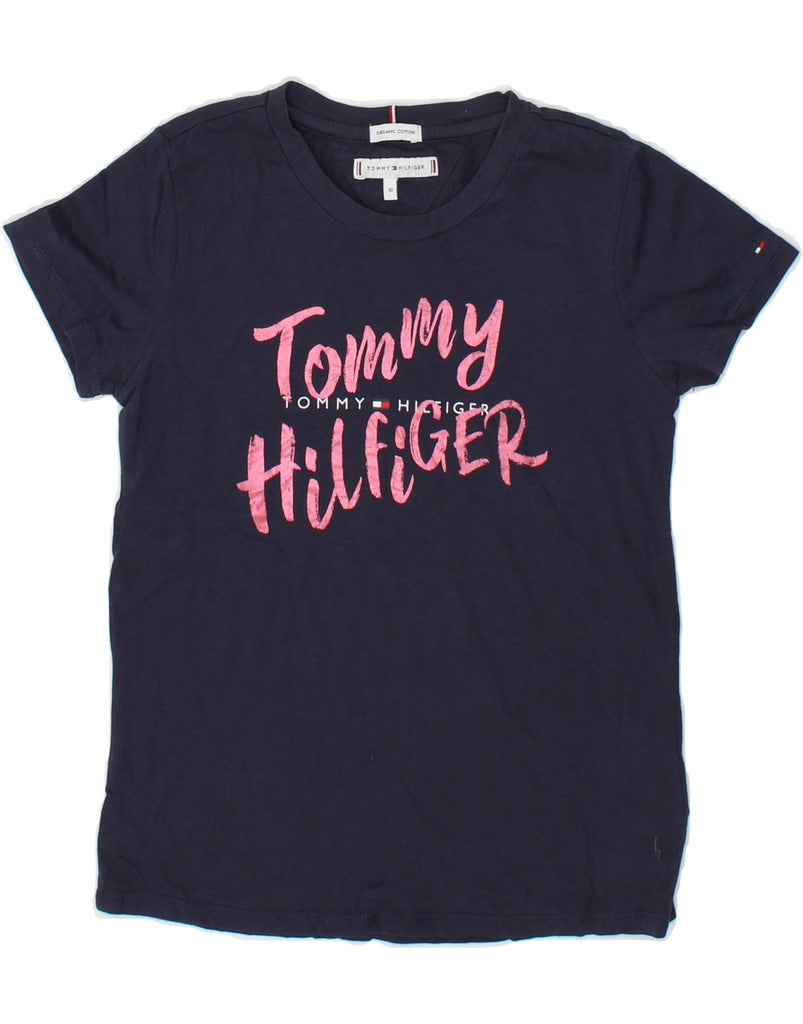 TOMMY HILFIGER Girls Graphic T-Shirt Top 9-10 Years Navy Blue Cotton | Vintage Tommy Hilfiger | Thrift | Second-Hand Tommy Hilfiger | Used Clothing | Messina Hembry 