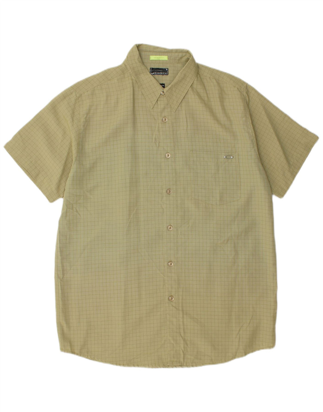 Oakley Mens Short Sleeve Shirt Large Khaki Check Rayon
